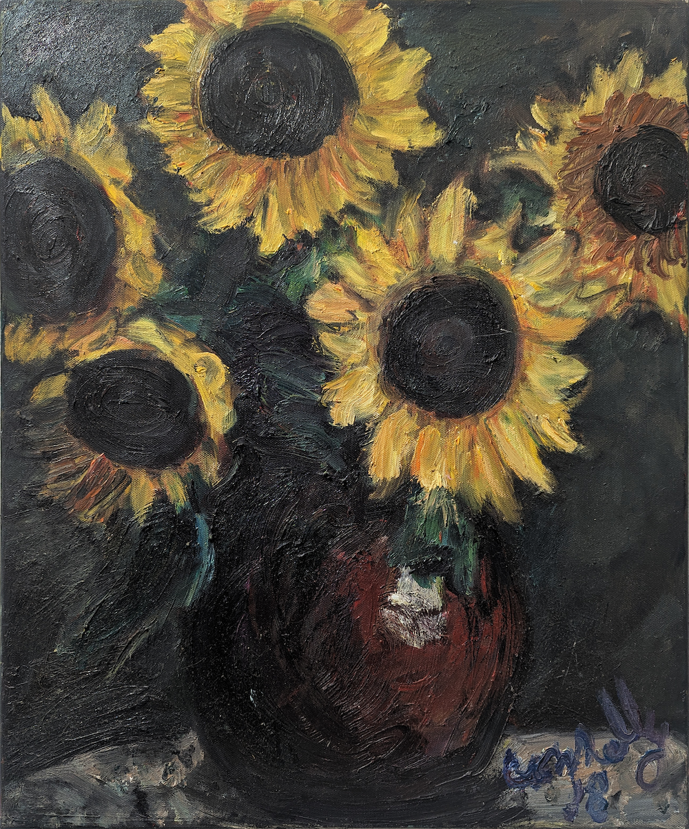 Sunflowers with Red Vase